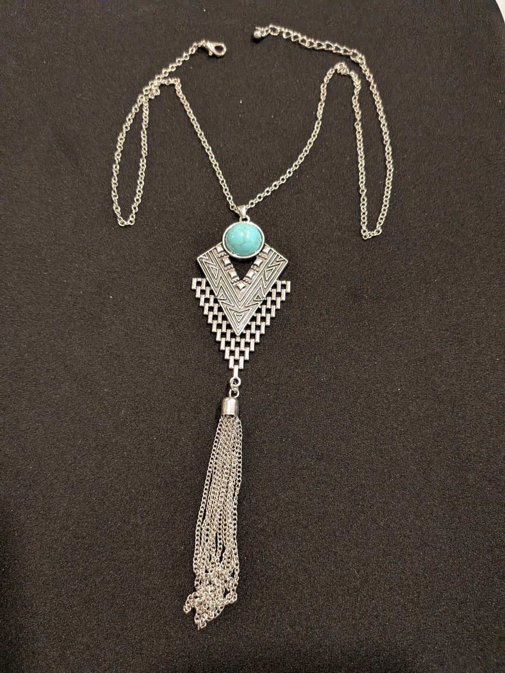 Silver Pendant Necklace with Turquoise Stone - Women Jewelry